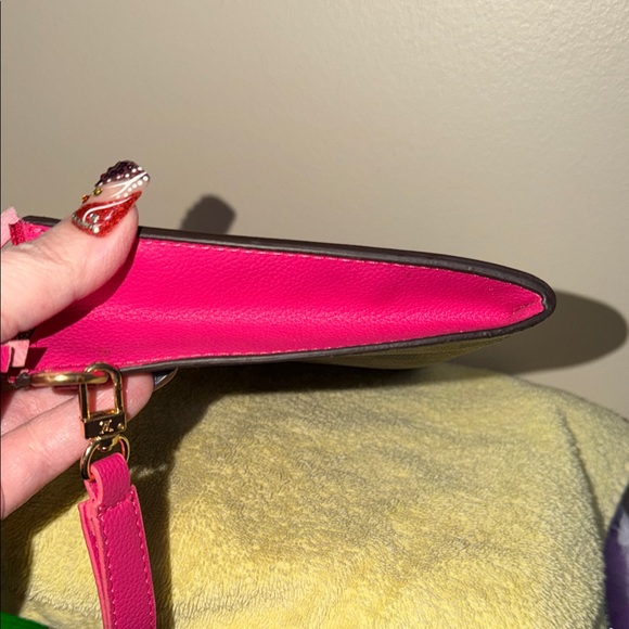 Designer Inspired Pink and Brown Checkered Clutch - Picture 6 of 7